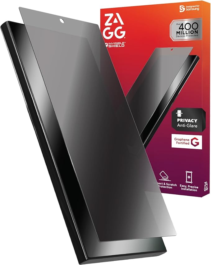 ZAGG Fusion Privacy Anti-Glare Samsung Galaxy S25 Ultra Screen Protector - Flexible Hybrid Polymer Matte Finish 2-Way Privacy Filter Recycled Materials InvisibleShield Easy Application
