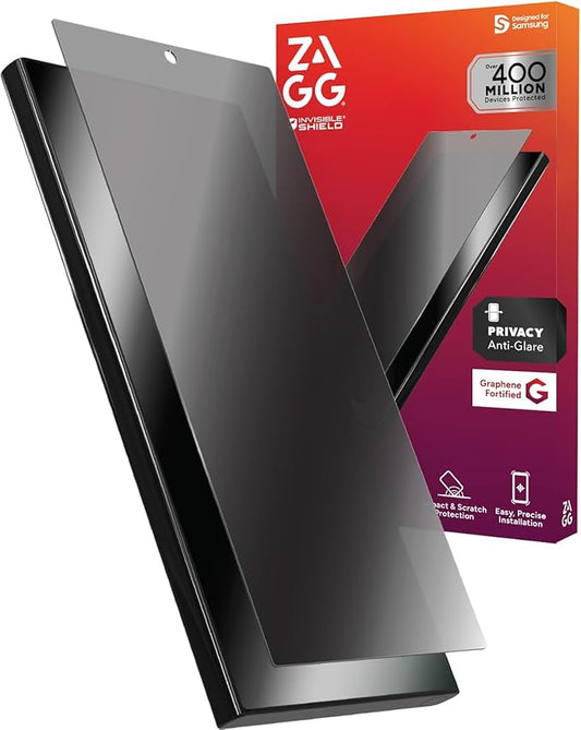 ZAGG Fusion Privacy Anti-Glare Samsung Galaxy S25 Ultra Screen Protector - Flexible Hybrid Polymer Matte Finish 2-Way Privacy Filter Recycled Materials InvisibleShield Easy Application