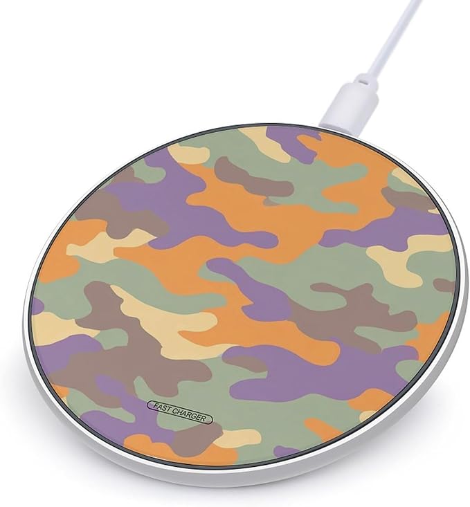 Pale Camouflage Hunting Fast Portable Charger 10W Funny Graphic Phone Charging Pad with USB Cable