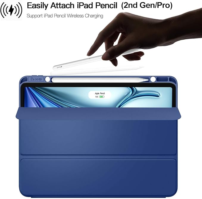 ZtotopCases for iPad Pro 12.9 3rd Generation 2018 /iPad Air 13 Inch 2024/2025 Case with Pencil Holder Lightweight Slim Soft TPU Back Trifold Smart Cover with Auto Sleep/Wake Blue