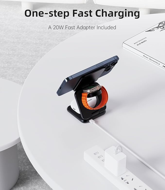 Foldable Magnetic Wireless Charger KU XIU X40 Aluminum Alloy 3 in 1 Charging Station for Apple Fast Charging Travel Charger for iPhone 17 16 15 14 13 12 5W for Apple Watch &amp AirPods Black