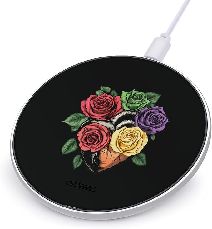 Anatomical Heart Floral Cardiac Nurse Wireless Charger Anti-Slip Wireless Charging Pad Slim Charger Mat for Men Women