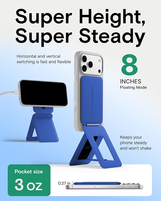 MOFT Phone Stand Magnetic Phone Tripod Stand Stain-Resistant MOVAS Leather &amp Angle Adjustment &amp Strong Magnets Tripod for iPhone 17/16/15/14/13/12 (Included Metal Ring)-Sapphire