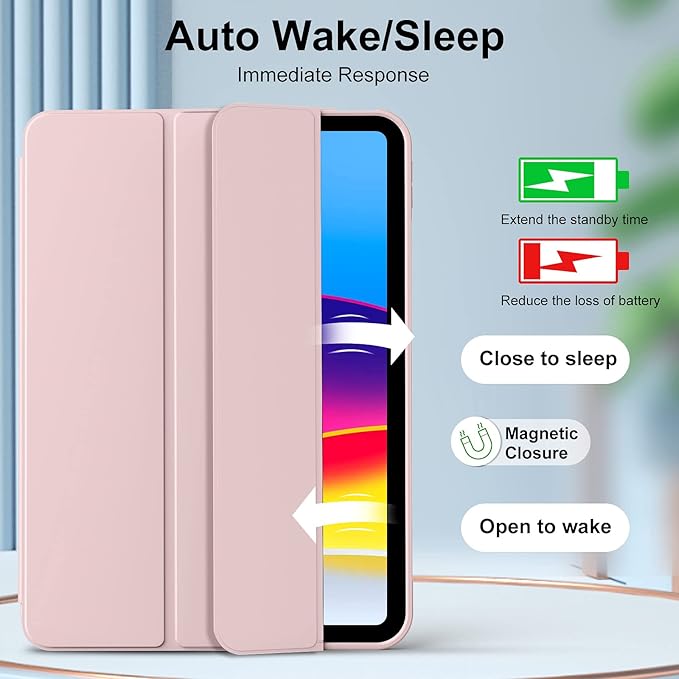 KENKE for iPad A16 11th Generation Case (11 Inch 2025 Release) iPad 10th Generation Case 10.9 Inch 2022 Without Pencil Holder Slim Trifold Stand Protective Cover with Soft TPU Back Pink