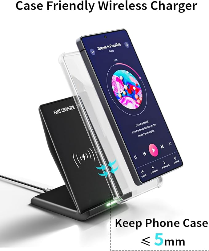Wireless Charger Stand 15W Fast Phone Wireless Charging Stand Station with 20W USB C Brick for Samsung W26/S25 Ultra/S24+/S23/S22+/S21 iPhone Air/17 Pro Max/16/15/14/13/12 with Sleep-Friendly Light