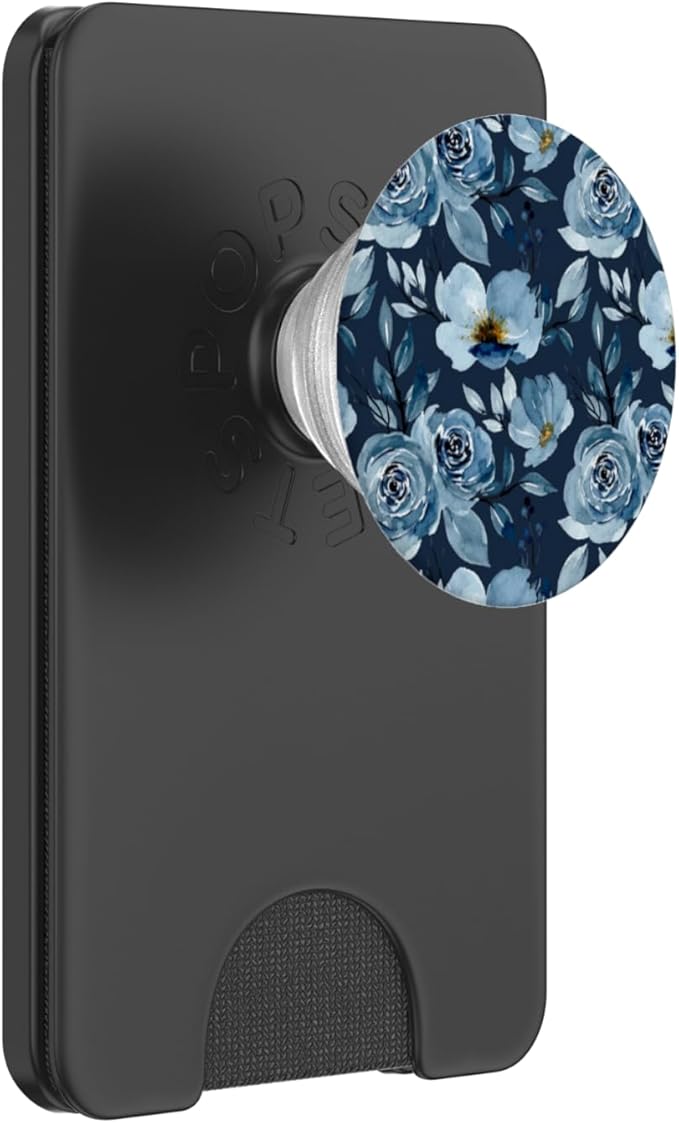 Blue Watercolor Flower Pattern PopSockets PopWallet for MagSafe