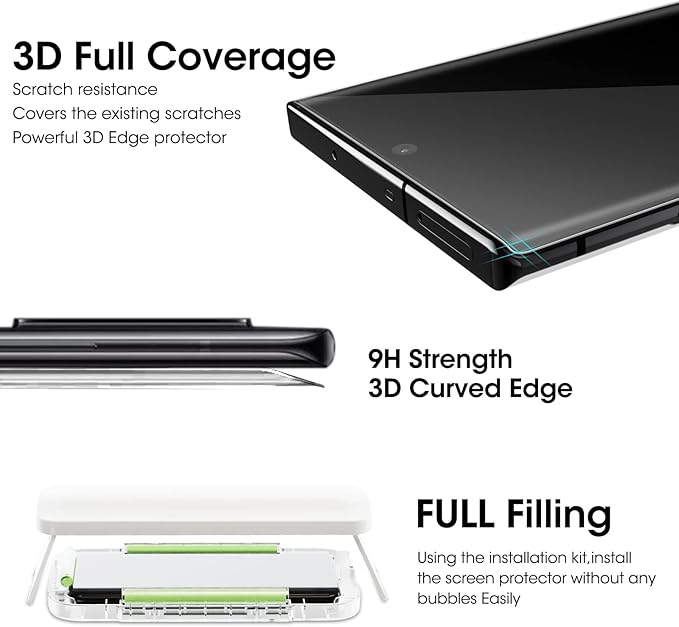 3 Pack Galaxy S23 Ultra Screen Protector Tempered Glass 3D Curved Edge 100% Fingerprint Unlocking Scratch &amp Impact Protection HD Clear &amp Smooth Touch for Samsung S23 Ultra