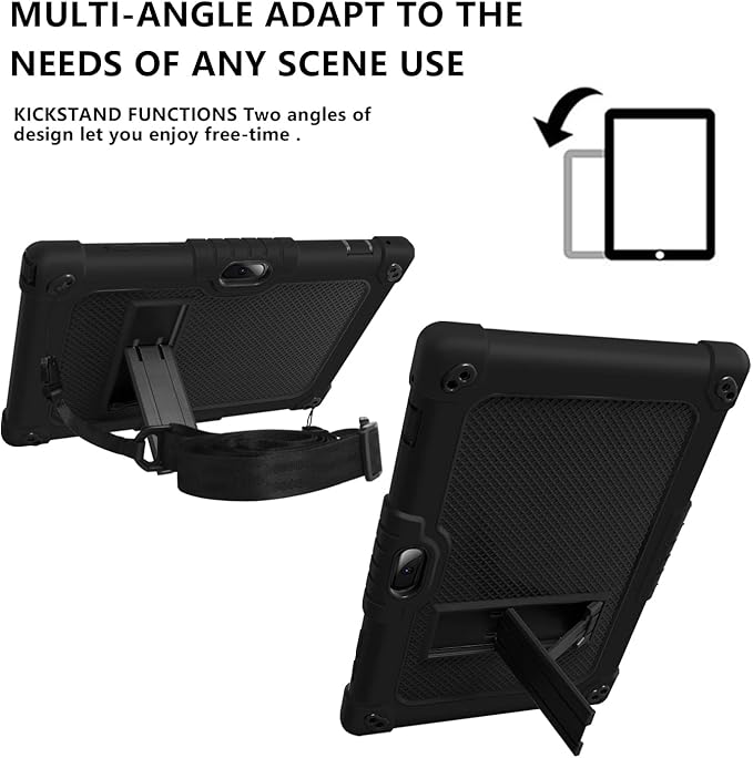 for Vankyo MatrixPad S10 Tab Case YQSAVIOR CUPEISI Coopers YQ10S VIVIMAGE A10 A38 BYANDBY BYYQ10S 10.1 Case Built in Kickstand Shoulder Strap Shell with Screen Protector (Black+Black/1 Pcs)