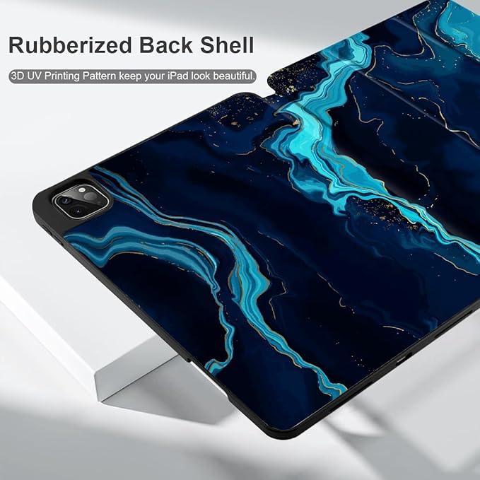 DONGKE Case for 2022/2021/2020/2018 iPad Pro 11 inch Gen 4/3/2/1 - Slim Protective Case - Built in Pencil Holder Support Charging - Trifold Stand &amp Sleep/Wake Cover - Blue Marble