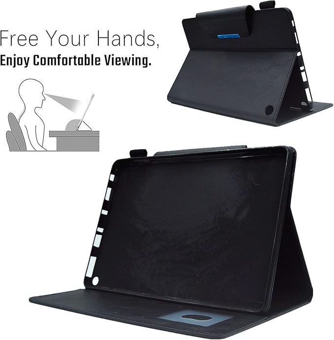 Folio Case for Amazon Kindle Fire HD 8/Fire HD 8 Plus (12th/10th Generation 2024/2022/2020) 8 UUcovers PU Leather Magnetic Smart Cover with Stand/Pencil Holder/Pockets [Auto Sleep/Wake] Black
