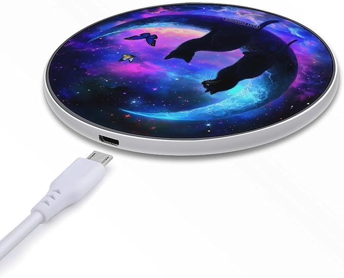 Cat Butterflies Moon Wireless Charger Anti-Slip Wireless Charging Pad Slim Charger Mat for Men Women