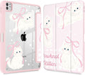 May Chen Case for iPad Pro 11-Inch M5/M4 2025/2024 (6th/5th Generation) Clear Transparent Print Back Shell Slim Stand Shockproof Tablet Cover Auto Wake/Sleep Bowknot Kitten