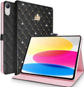 for iPad (A16) 11th Generation 11 Inch 2025/iPad 10th Generation 10.9 2022 Case Girly Crown Rhinestone Cute Elegant PU Leather Auto Sleep/Wake Stand Shockproof Case for iPad 11th/10thBlack