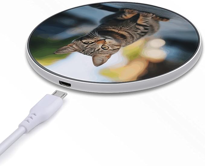 Brown Tabby Kitten Wireless Charger Fast Wireless Charging Pad with USB Cable 10W Anti-Slip Magnetic Wireless Charger Portable Slim Charger Puck Travel Charging Station