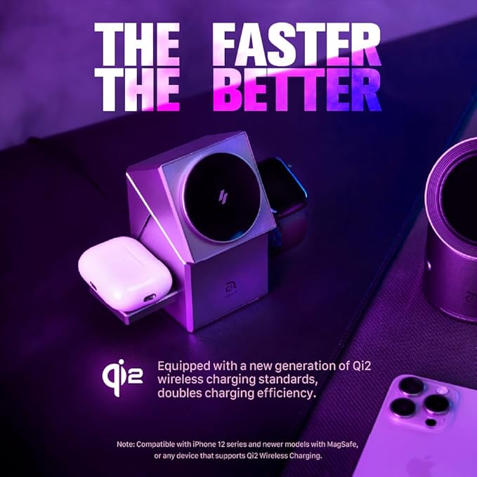ADAM elements Mag Qube Qi2 3-in-1 Magnetic Wireless Charging Station 15W Fast Charger for iPhone 17 16 15 14 13 12 Apple Watch &amp AirPods Fast Charging Stand for Desk