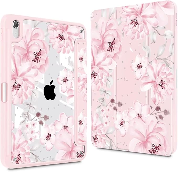 CISSOOK Case for iPad (A16) 11 inch 2025 &amp 10.9 inch iPad 10th Generation 2022 3D Pattern Slim Lightweight Protective Cover + Crystal Hard Back Cover Cute Pink Flower
