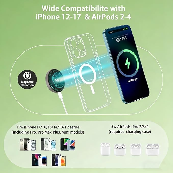 Wireless Charger Pad 2 Pack 15W Panda Magnetic Wireless Phone Charger for iPhone 17/16/15/14/13/12 Pro Max Plus and Airpods 4/3/2 Pro&ampMetal Wireless Charger for Office Desk for Nightstand for Tra