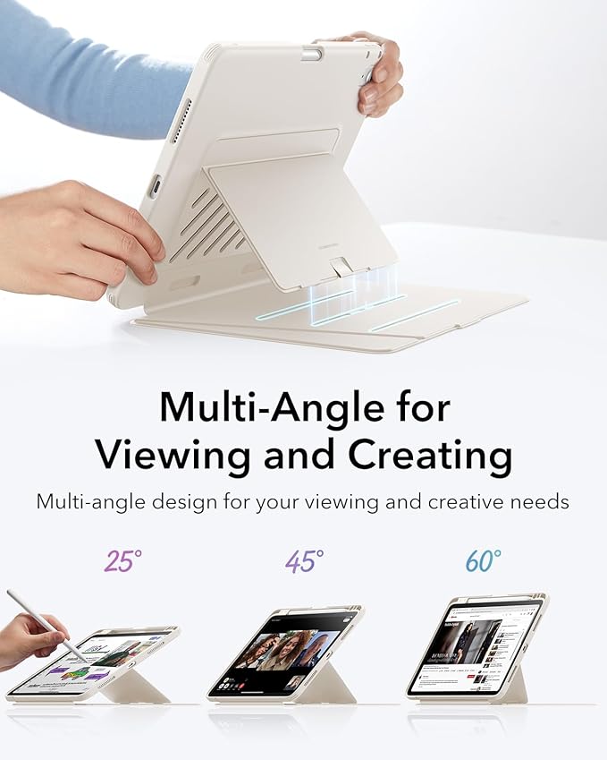 ESR for iPad Air 11 Inch Case M4/M3/M2 (2026/2025/2024) iPad Air 5th/4th Gen Case (2022/2020) Vertical Stand Cover Multi Stand Angles Ultra-Stable Cover with Pencil Holder Flip Series Starlight
