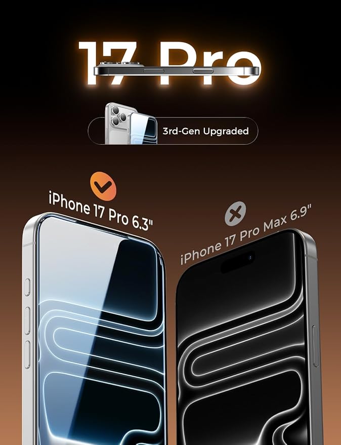 MAGIC JOHN 3rd Gen Upgraded for iPhone 17 Pro Screen Protector 6.3 InchHD ClearShatterproof Tempered FilmAuto Dust-EliminationBubble FreeEasy Installation2 Pack