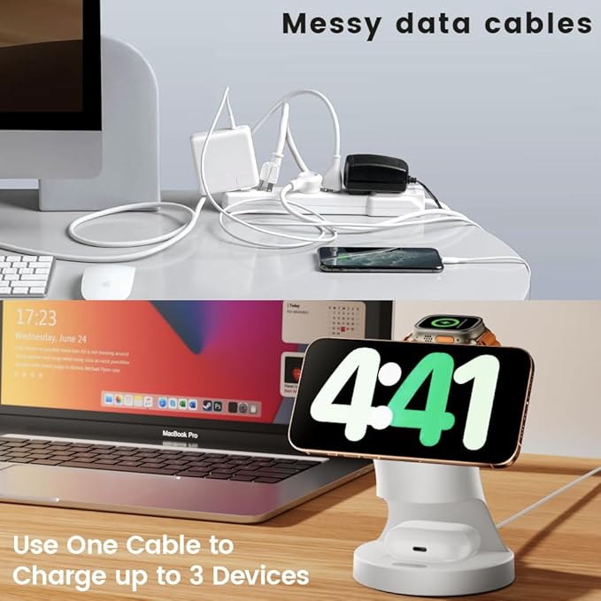 3 in 1 Wireless Charging Station for Apple DevicesMagsafe Charger for IPhone17 16 15 14 13 12 Pro/Max/Plus/Mini Wireless Charger Station for AirPods 2/3/4Pro iWatch Ultra11/10/9/8/7/SE/6/5/4/3/2