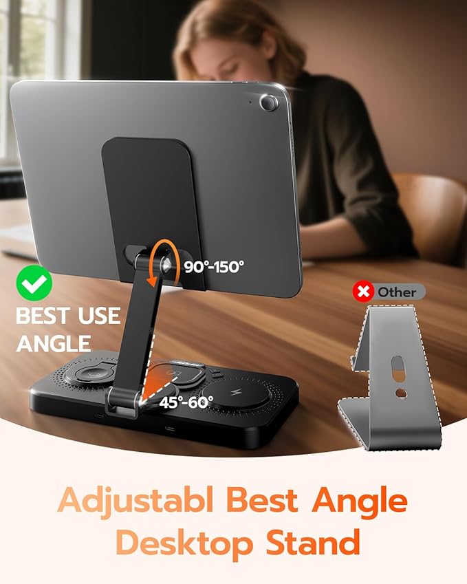 45W 6 in 1 Charging Station for Apple Multiple Devices with Clock &amp Light 20W Fast Foldable Wired Charging Stand for iPad/Tab Wireless Charger Design for MagSafe Charger for iPhone 17/iWatch/Air