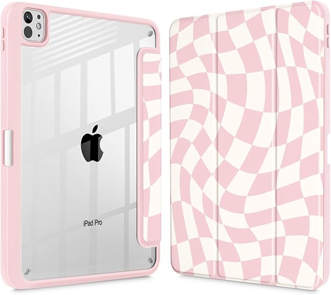 Mektron Case for M5/ M4 iPad Pro 11 inch 2025/2024 with Pencil Holder Compatible Models: A3357/A3358/A3359/A2836/A2837/A3006 Shockproof Cover Clear Shell Wave Striped-Pink