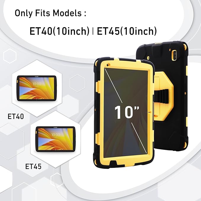 Protective Case for Zebra ET40 ET45 10 Inch Tablet Only Military Grade Shockproof Rugged Cover with Hand Strap &amp Stand SG-ET4X-10EXOSKL1-01 Compatible with Zebra Accessories (Yellow)