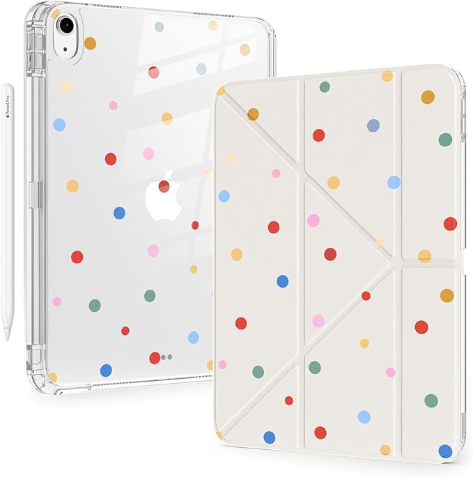 Cute Kawaii Polka Dot for iPad Pro 11 Inch Case 4th/3rd/2nd Generation 2022/2021/2020 with Pencil Holder Auto Sleep/Wake White Leather Acrylic Back Detachable Cover