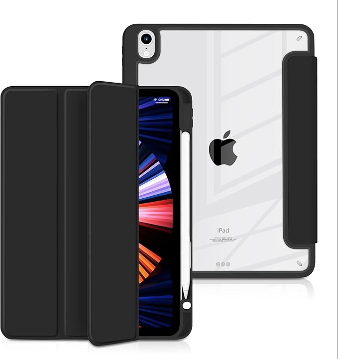Batianda Hybrid Case for 11-inch iPad Air 2024 M2 Chip/iPad Air 5th/4th 10.9 inch [Built-in Pencil Holder] Shockproof Cover with Clear Back Shell TPU BumperBlack