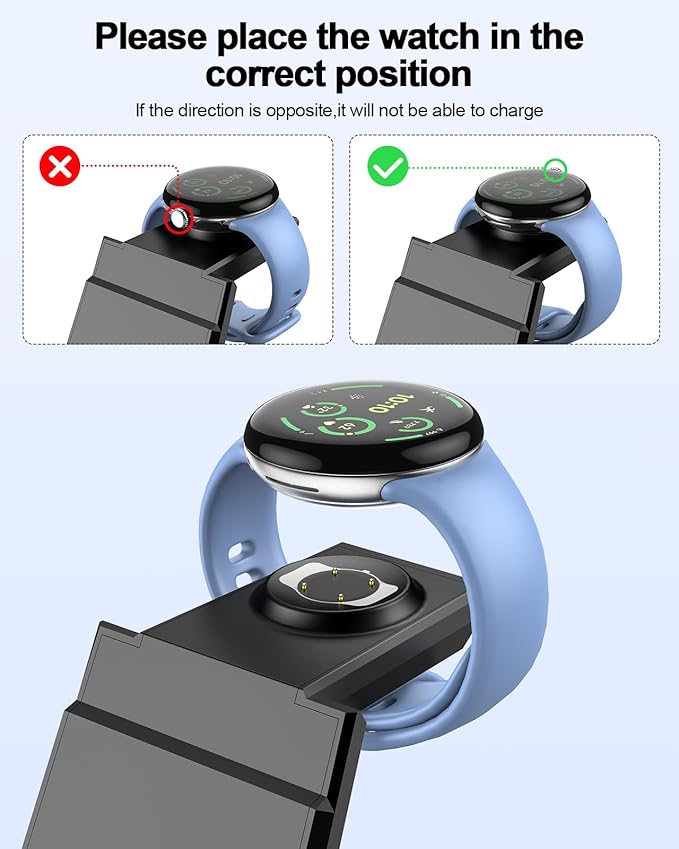 NANAMI Wireless Charger for Google - 3 in 1 Wireless Charging Station Fast Charger Stand Dock for Pixel 9/9 Pro XL/Fold/8/7Buds Pro 2/Pro Watch 3/2Fitbit Versa 4/Sense 2(Not for Pixel Watch 1/4)