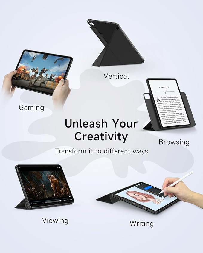 for iPad Pro 13 inch Case M5/M4 (2025/2024) Multi-Angle Y Fold Stand Magnetic Premium PU Leather Full Protective Case with Hidden Pencil Holder (Midnight Black)