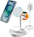 KPON for Magsafe Wireless Charging Station 15W Fast Magnetic 3 in 1 Wireless Charger Stand Multiple Devices Dock for iPhone 16 15 14 13 12 /Apple Watch/AirPods (with PD 20W Adapter) (White)