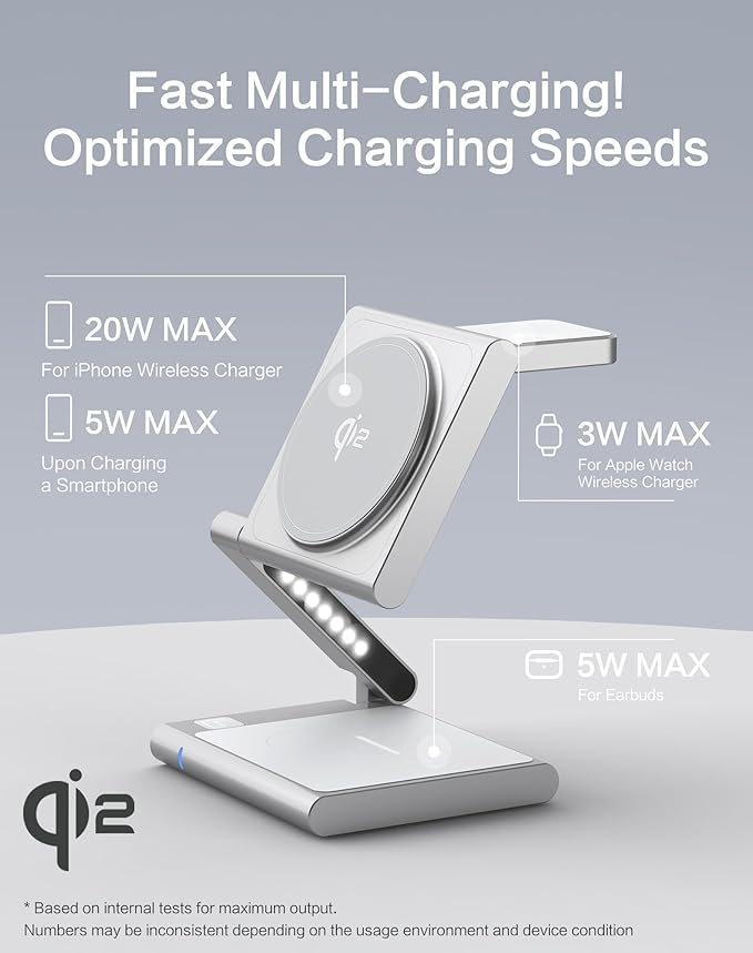 4in1 Wireless Charging Station for iPhone 17 Foldable Aluminum Wireless Charger with Led for iPhone 17/16/15/14/13/12Series iWatch 10/9/8/7/6/Ultra Pods