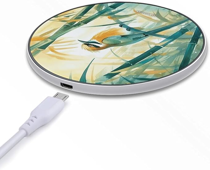 Birds and Tree Wireless Charger Fast Wireless Charging Pad with USB Cable 10W Anti-Slip Magnetic Wireless Charger Portable Slim Charger Puck Travel Charging Station