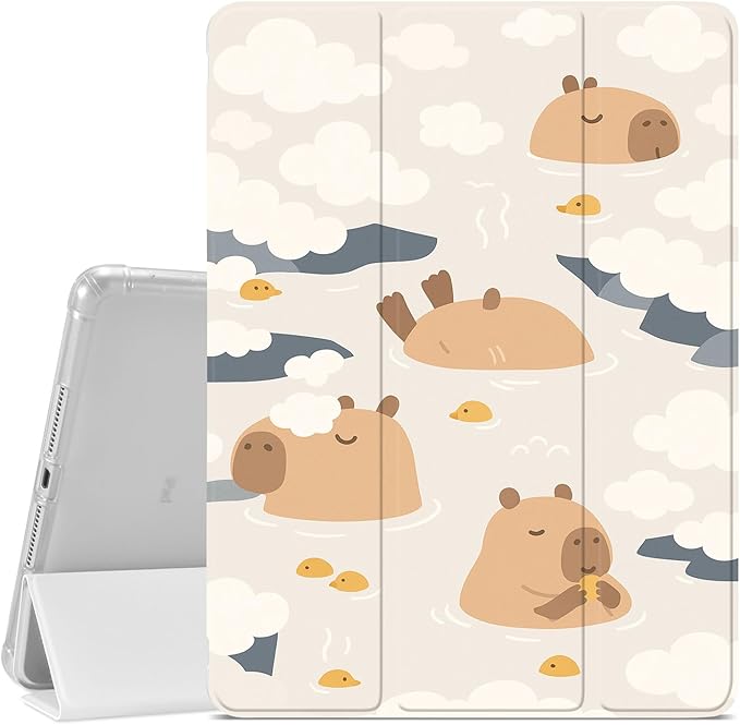 JOYLAND Funny Bathing Capybara Case for iPad Air 11 M3(2025)/M2(2024) iPad Air 5th(2022)/4th (2020) Gen 10.9 Pencil Holder &amp Clear Transparent Back &amp Trifold Smart Tablet Cover for Girls W