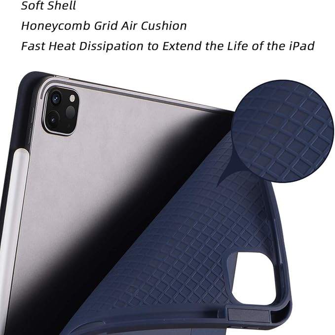 SIWENGDE Cases for iPad Pro 12.9 Case 6th/5th/4th Generation (2022/2021/2020) with Pencil Holder [Apple Pencil Wireless Charging] Soft TPU Smart Tri-fold Stand Protective Cover(Dark Blue)