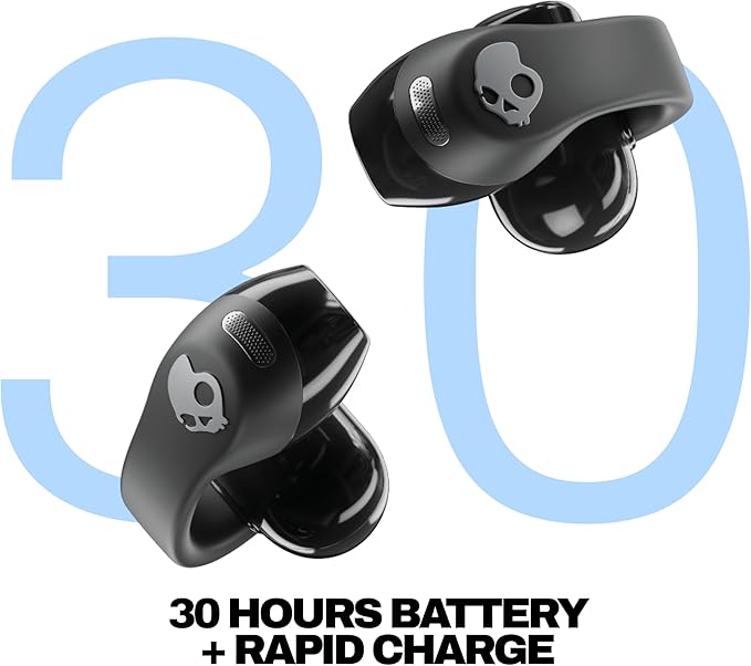Skullcandy Push 720 Open Wireless Open Ear Bluetooth Earbuds Headphones Waterproof Clip-On Lightweight Design 30 Hours Battery Wireless Charging Pouch Microphone for iPhone Android - True Black