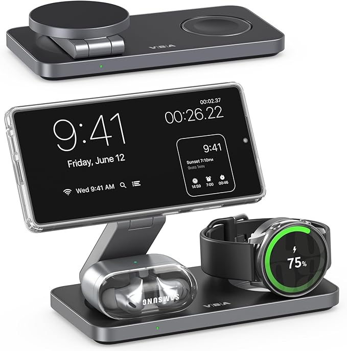 3 in 1 Foldable Magnetic Wireless Charging Station for Samsung Wireless Charger Stand for Galaxy S26 Ultra S25/S24 /Note 20/Flip 7/Fold 7 for Galaxy Watch Ultra/8/7/6Galaxy Buds 3/3 Pro