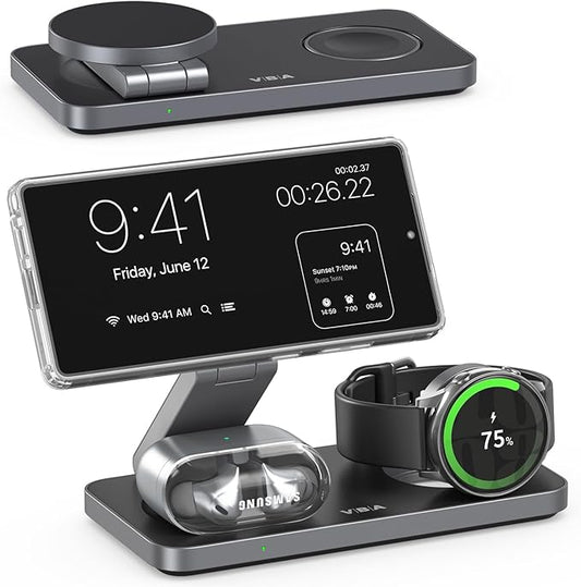 3 in 1 Foldable Magnetic Wireless Charging Station for Samsung Wireless Charger Stand for Galaxy S26 Ultra S25/S24 /Note 20/Flip 7/Fold 7 for Galaxy Watch Ultra/8/7/6Galaxy Buds 3/3 Pro