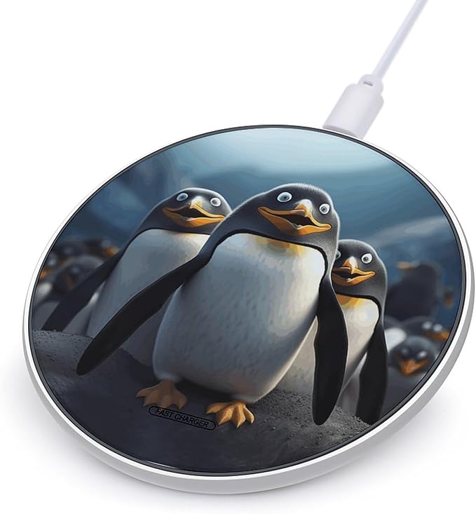 Funny Penguins Wireless Charger Fast Wireless Charging Pad with USB Cable 10W Anti-Slip Magnetic Wireless Charger Portable Slim Charger Puck Travel Charging Station