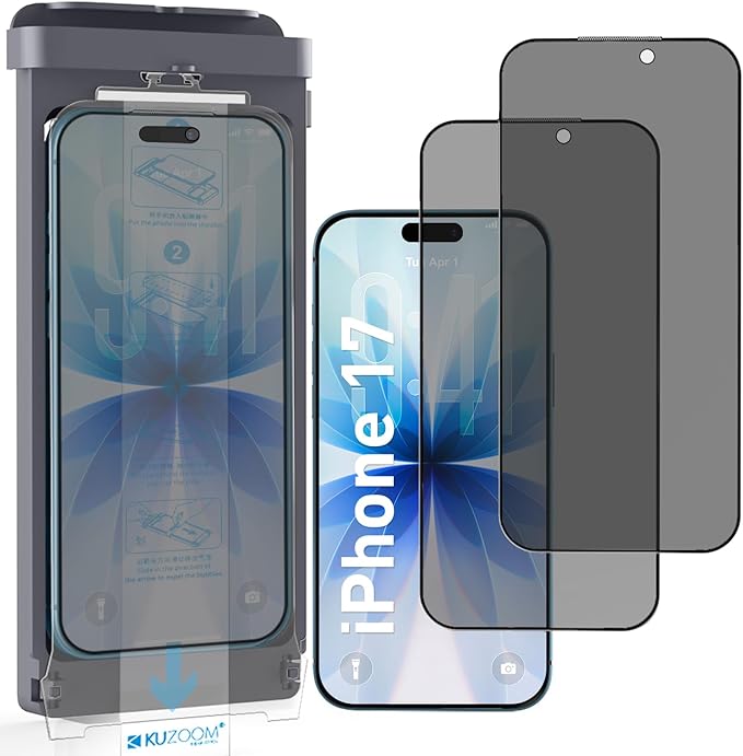 2 Pack 28° Privacy Screen Protector for iPhone 17/16 Pro [6.3 Inch] Anti Spy Private 9H+ Tempered Glass Shatterproof Anti-Scratch Protective Film with Auto-Alignment Installation Frame