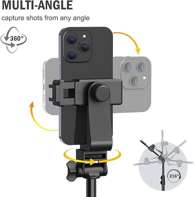 64” Tripod for Cell Phone &amp Camera Phone Tripod with Remote and Phone Holder Sturdy &amp Stable Height Adjustable Multi-Angle Shot Selfie Stick Tripod for Video Recording