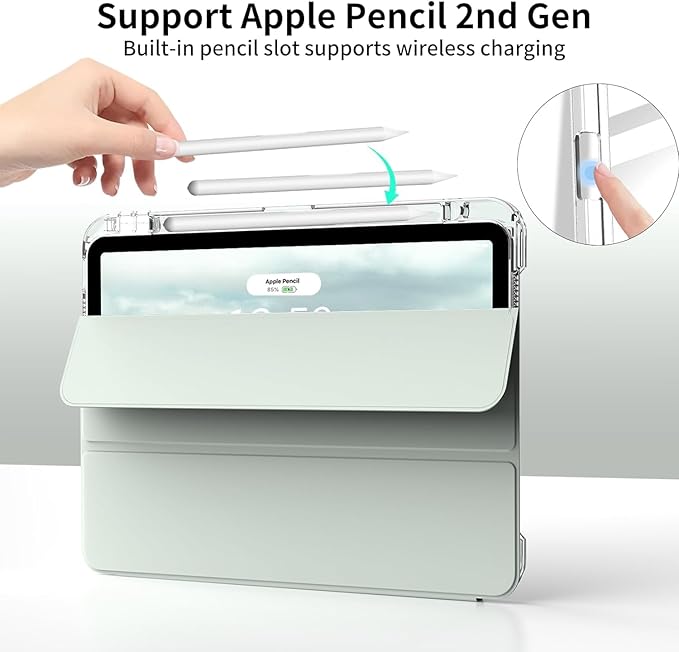 Case for iPad Air 13 Inch M3/M2 (2025/2024) &amp Pro 12.9 Inch 6th/5th/4th/3rd Generation 2022/2021/2020/2018 with Pencil Holder 2 in 1 Detachable Trifold Sliding Cover with Clear Back Shell Green