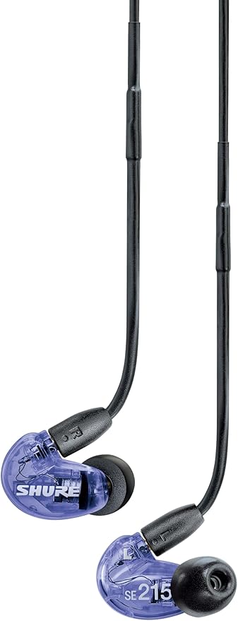 Shure SE215 Special Edition PRO Wired Earbuds Professional Sound Isolating Earphones Clear with Deep Bass Single Dynamic MicroDriver for Music Gaming &amp Calls - Purple