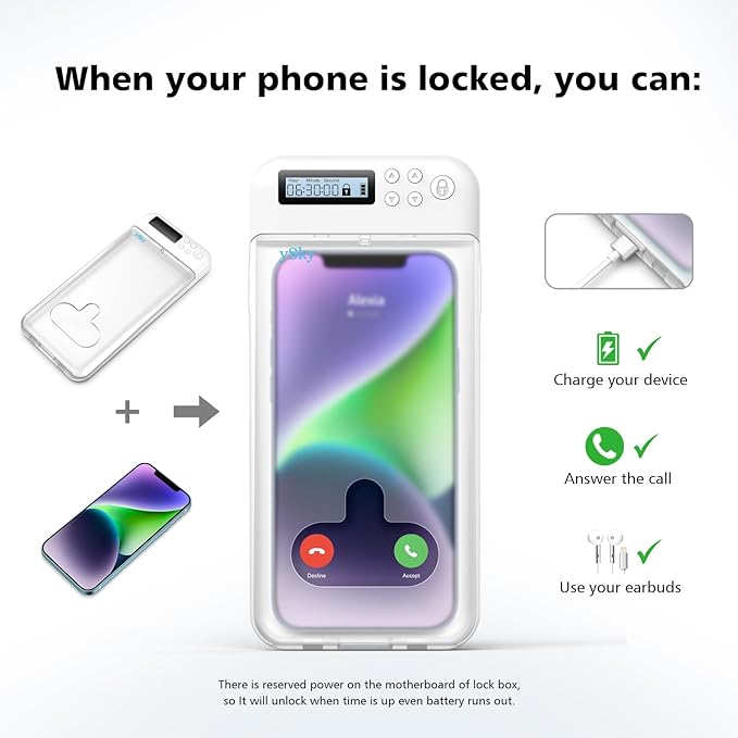 ySky Timed Phone Lock Box for iPhone &amp Android - Self-Control Timer to Help Kids &amp Students Focus Back - Translucent
