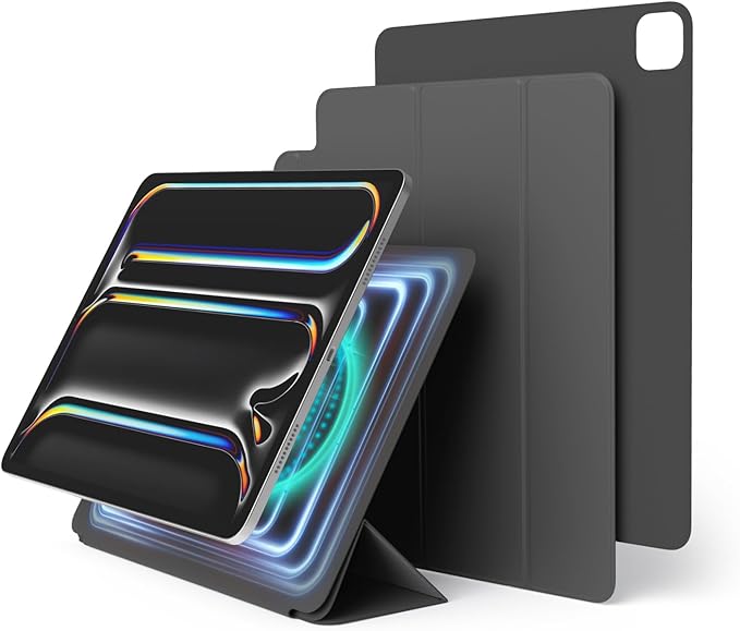 elago Magnetic Folio Case for iPad Pro 13 inch Cover (M5 M4) - Back Plate can be Attached to Metal Materials Wake/Sleep functionality Compatible with Apple Pencil 2 [Dark Grey]