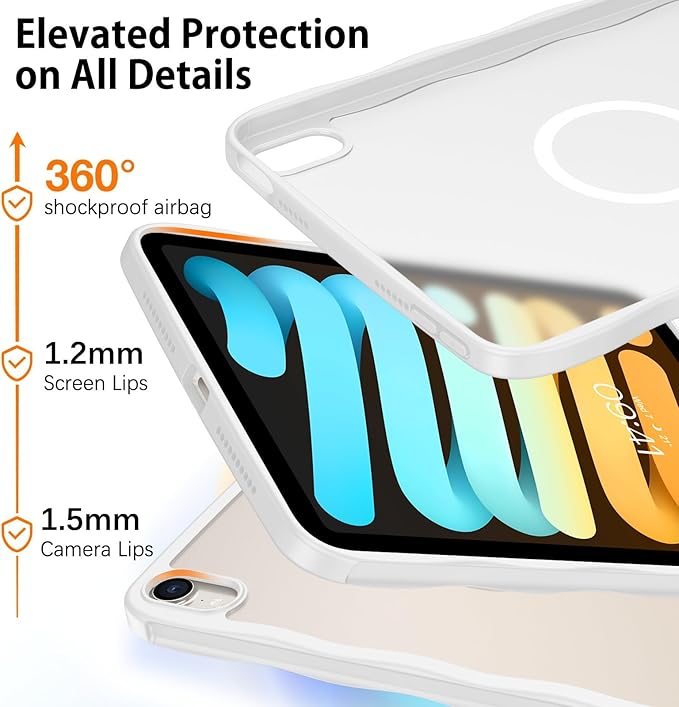 BENTOBEN Case for iPad mini 7 2024 A17 Pro/iPad mini 6 2021 Cute Wavy Magnetic iPad mini 7th/6th Gen Case Translucent Matte Shockproof Protective Tablet Cover for iPad mini 7/mini 6 8.3'' White