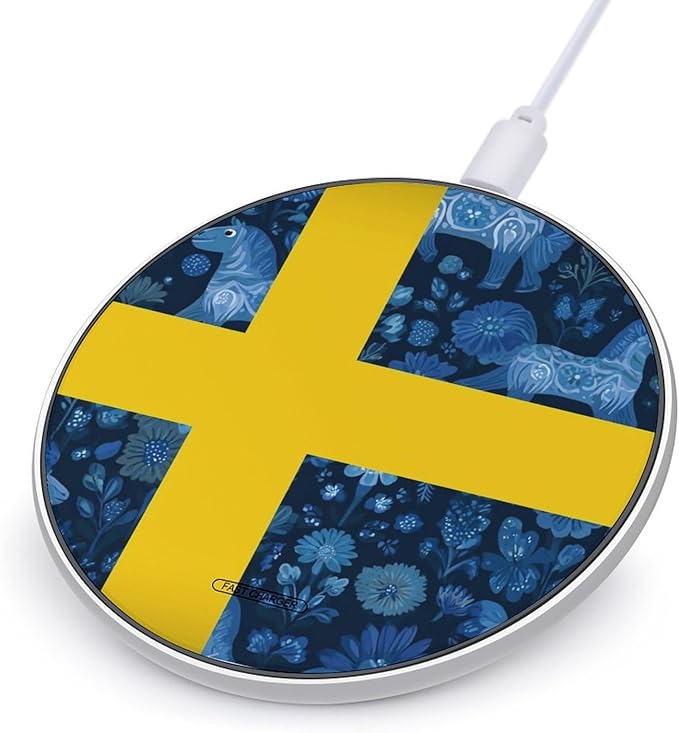 Sweden Swedish Flag Dala Horse Fast Portable Charger 10W Funny Graphic Phone Charging Pad with USB Cable
