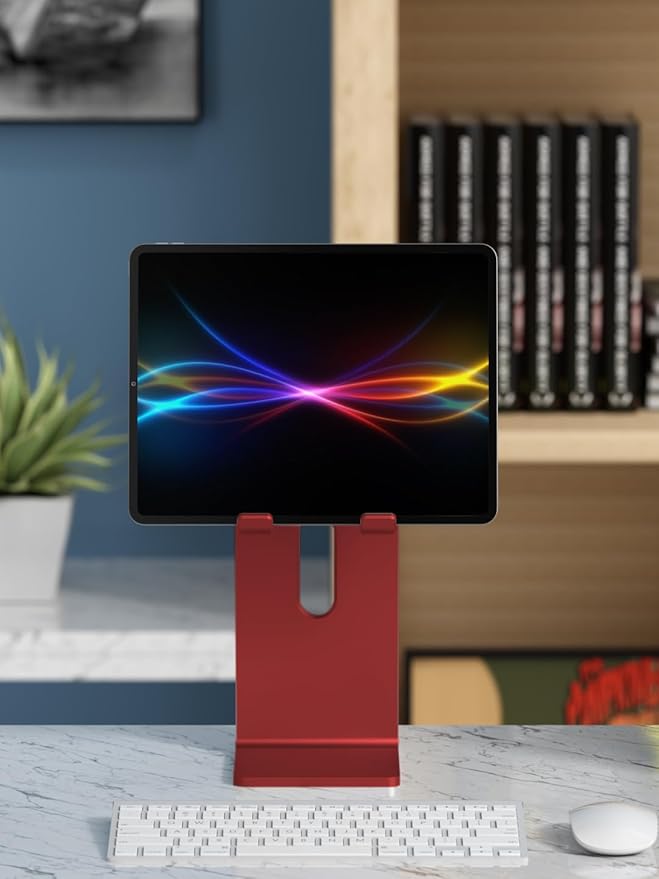 Aluminum Table Stand Dual Axis Adjustment Table Holder Desktop Stand Dock Compatible with iPad 10.2/9.7 Air/Mini Pro 11/12.9/13 Samsung Tab and More up to 13 inch（Red