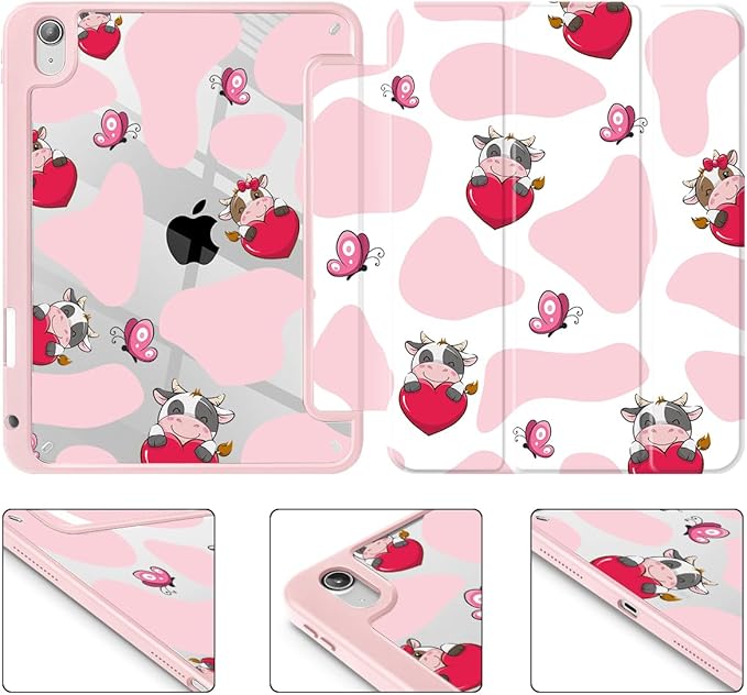 Mektron Case for 2026 iPad Air 13 inch M4 Cover Compatible 2025 iPad Air 13 inch M3 2024 iPad Air 13 inch M2 with Pencil Holder Shockproof Clear Shell Butterfly Cow